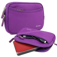 Evecase Universal Portable Neoprene Travel Carrying Case with Front Zipper Pocket for Small Electronics and Accessories, such as 2.5 External Hard Drives, Point and Shoot Cameras, 5.0 GPS, Mobile Phones, MP3 Players, External Batteries and More - Purple